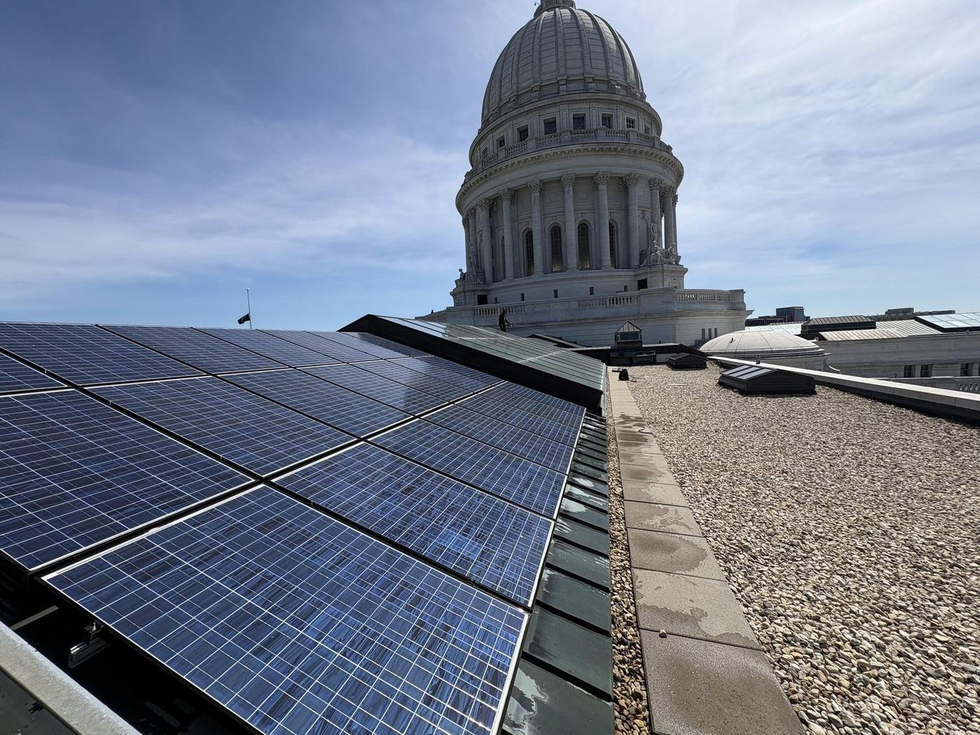 Wisconsin State Capitol rooftop solar panel array after cleaning by Solar Alchemist