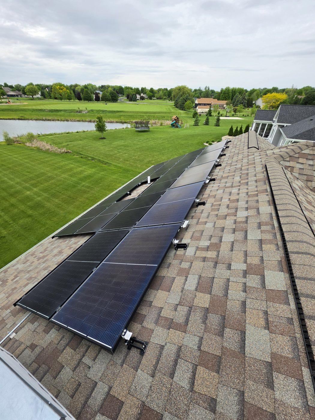 Solar panels before cleaning on overcast day — dull and hazy
