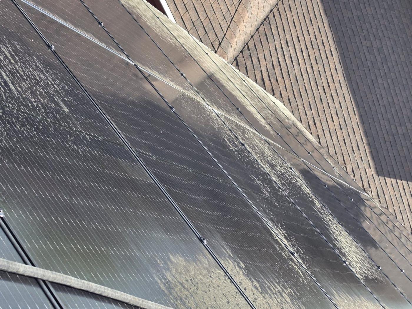 Solar panel after a quick rinse — still covered in pollen