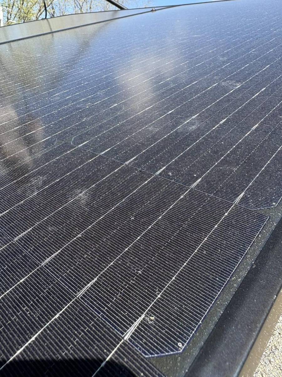 Solar panel after a full week of rain — still dirty