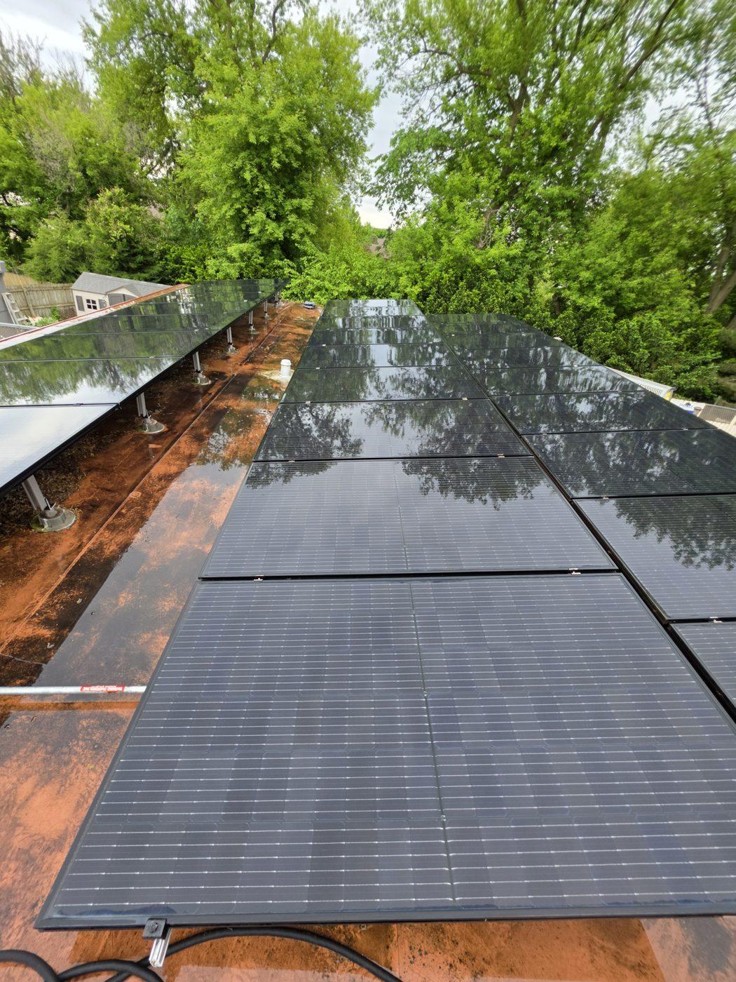 Customer solar array after a professional Solar Alchemist cleaning — mirror clean