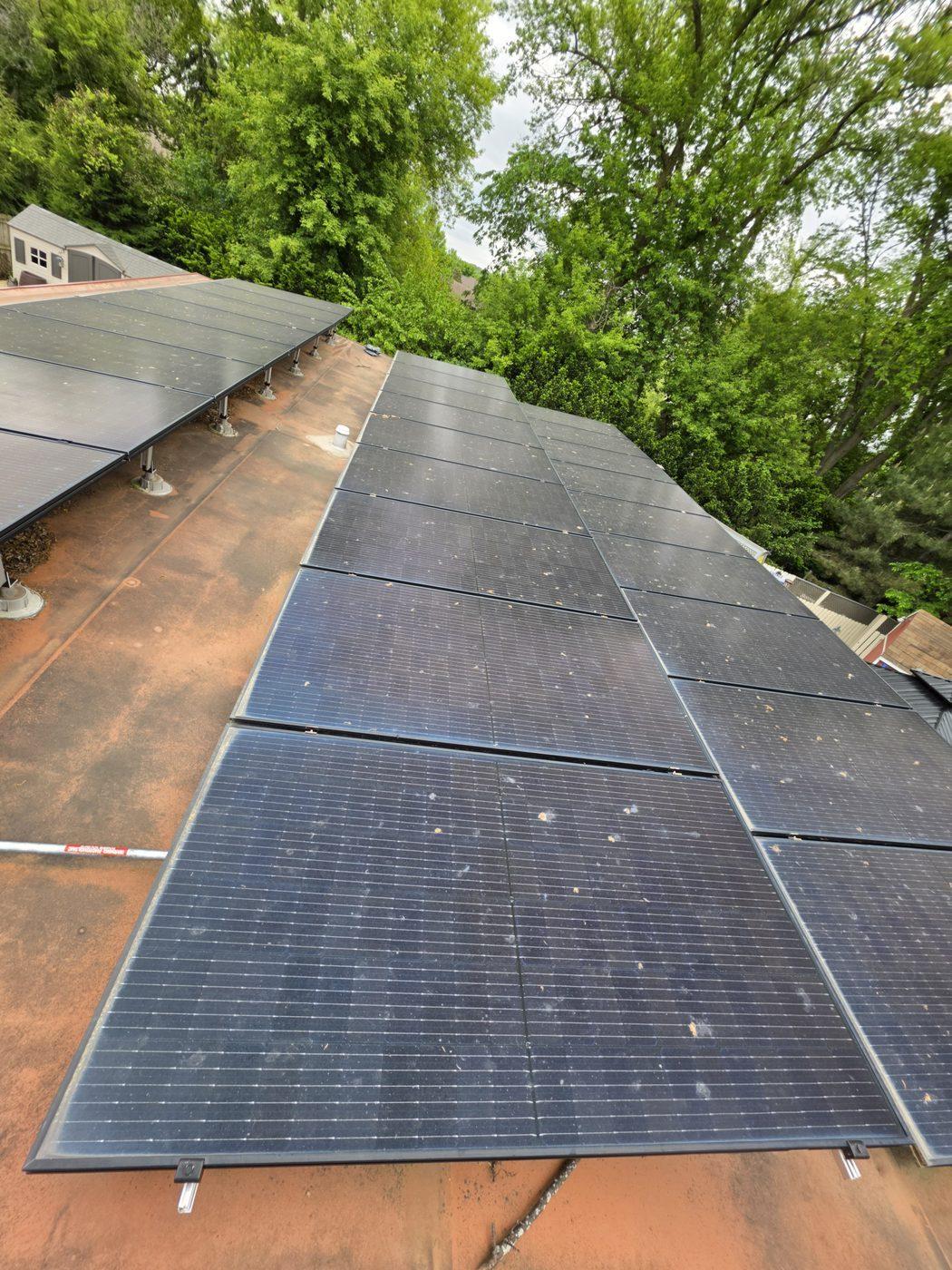 Customer solar array after a heavy rain storm — still covered in gunk