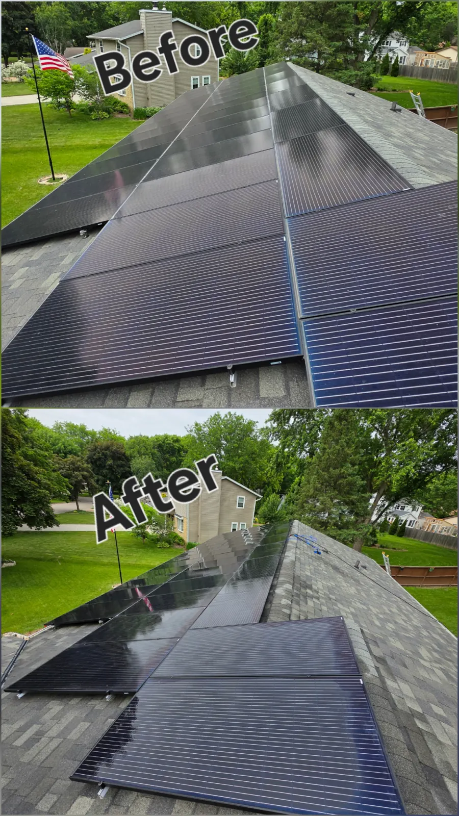 Solar panels being cleaned with manufacturer-matched deionized water rig in Madison WI